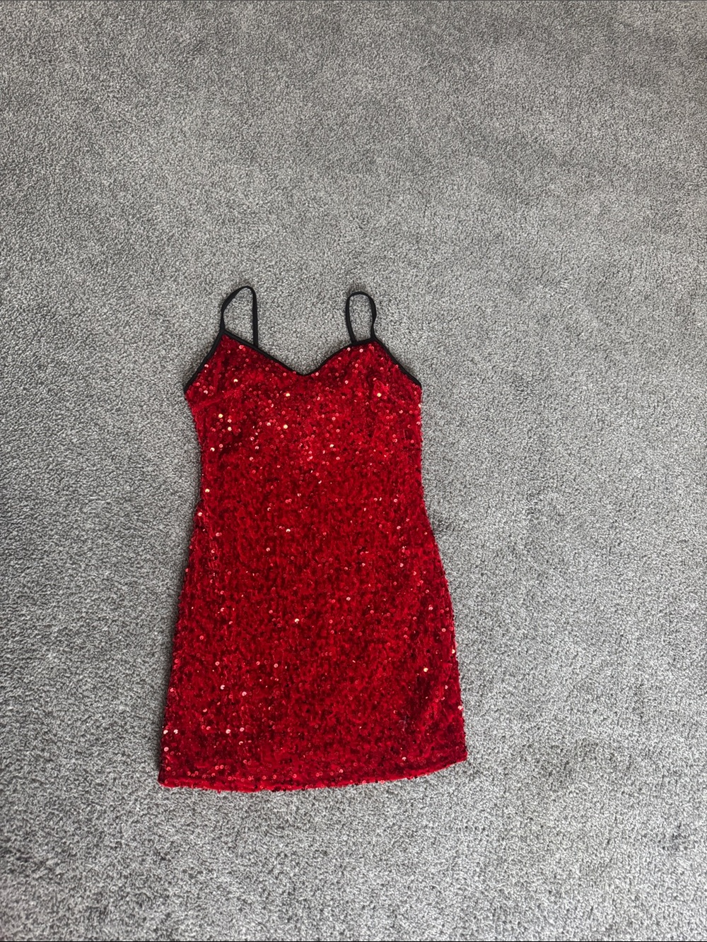 Red Sequin Spaghetti Strap Mini Dress